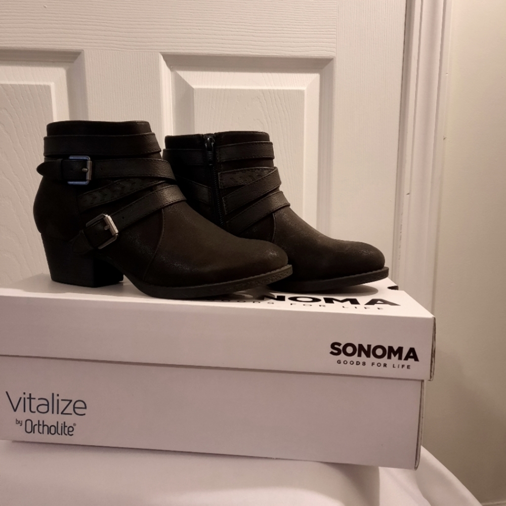 Sonoma Black Suede Buckle Detail Ankle Boot